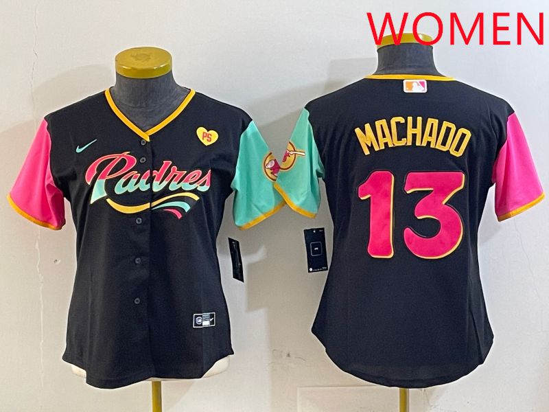 Women San Diego Padres #13 Machado Black City Edition 2025 Nike MLB Jersey style 8->women mlb jersey->Women Jersey